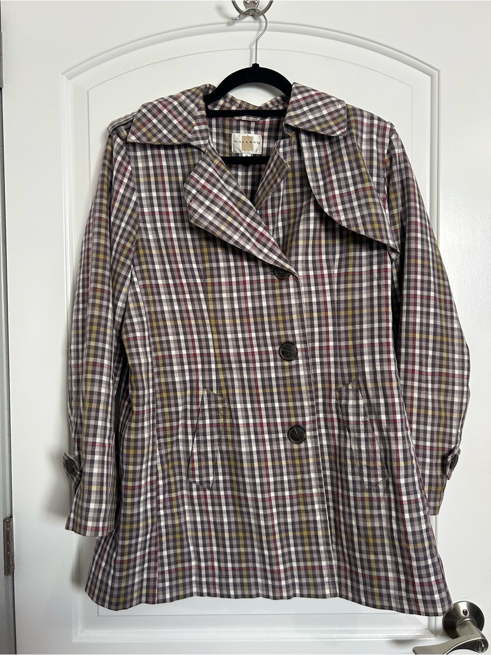 Gallery 90s Vintage Plaid Red Trench Coat Size M Fall Preppy 90s Chic Academia